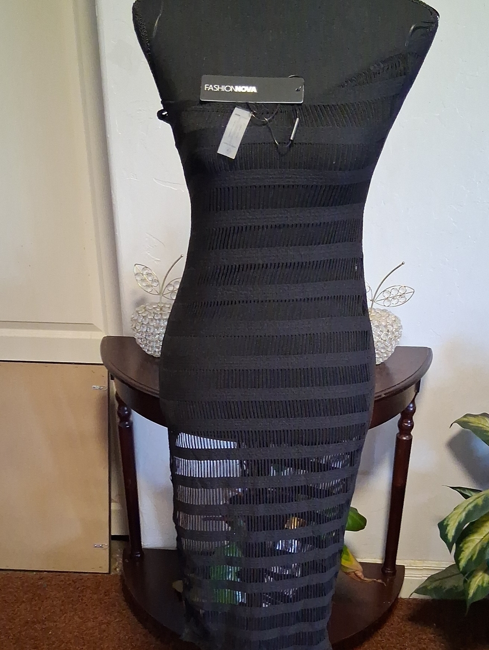 Fashion Nova Black Sheer Stripe Maxi Dress
